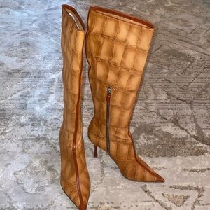 Casadei Zambia Cuoio Cognac Crocodile leather tall boots